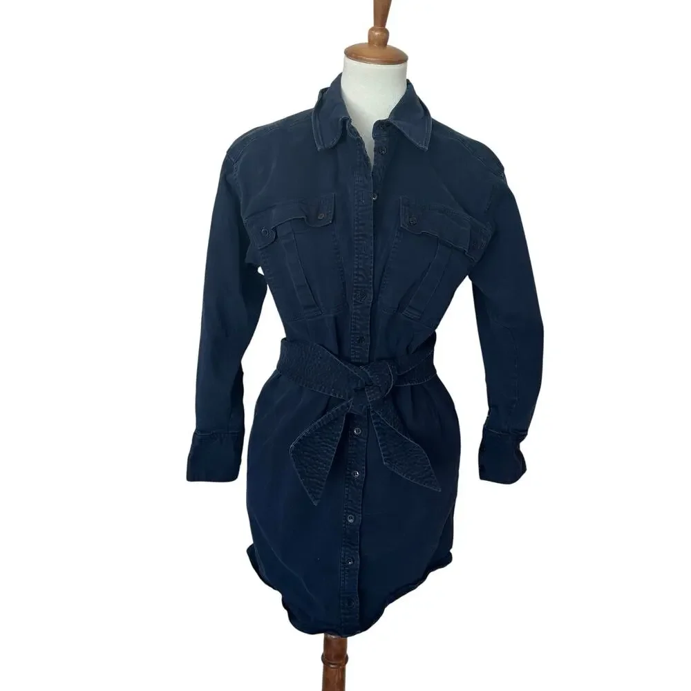 Marissa Webb Denim Shirt Dress SMALL Blue Jean Mini Western Belt Designer $345 - Picture 4 of 9